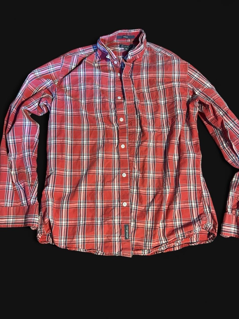 Eddie Bauer Red Plaid Button-Front Dress Shirt